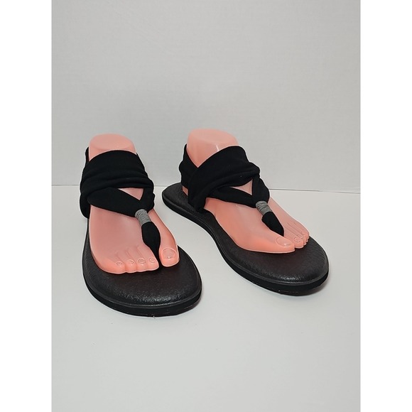 Sanuk Yoga Mat Sling Thong Flip Flop Sandals Women's Size 10 Black - Picture 3 of 10